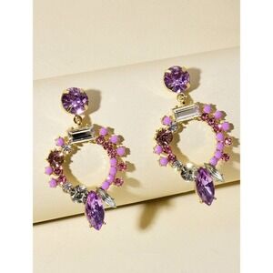purple and‎ gold rhinestone dangle earrings
